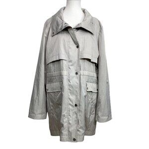 KARL LAGERFELD WOMEN'S GREY SILVER HOODED WIND COAT - XL